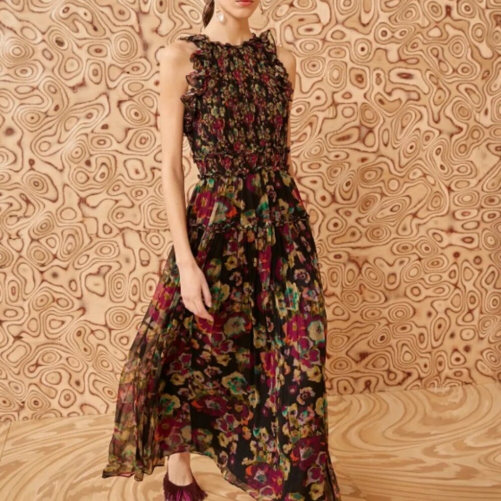 NWOT ULLA JOHNSON Elea Silk Midi Dress in Cosmic S $950